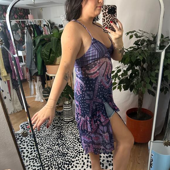 Free People Swept Away V-Neck Printed Maxi Top Purple Size Small - Picture 4 of 5